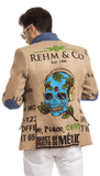 THE COFFEE JACKET Blue Scull MEN - smart men's blazer out of upcycled coffee bags with original coffee farm`s print, limited Edition premium quality apparel Eco-fashion Handmade